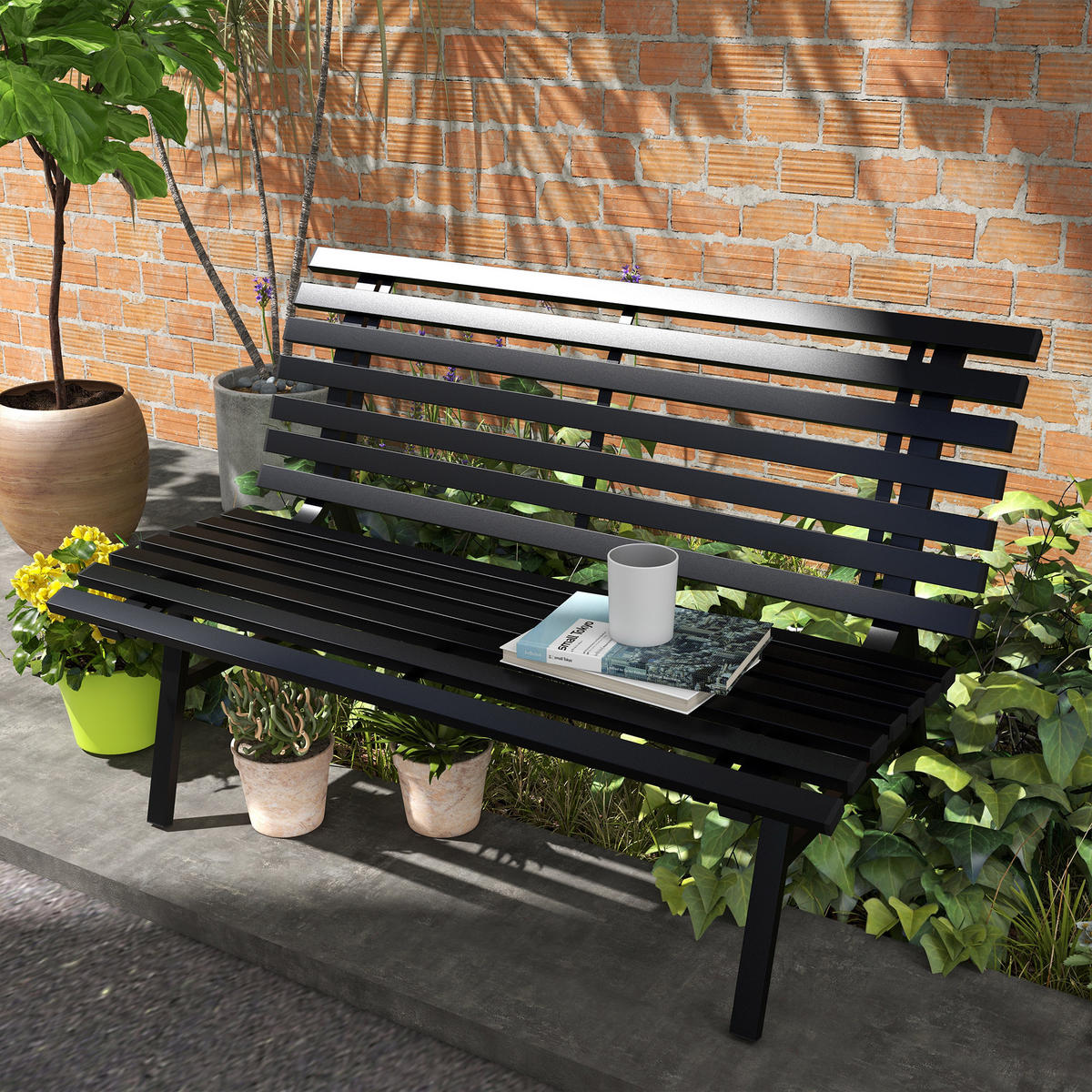 GARTENBANK DE-17767 2-Sitzer mit Aluminium-Lattenrost Schwarz - Schwarz, Metall (123/79/67cm) - ComfortXL