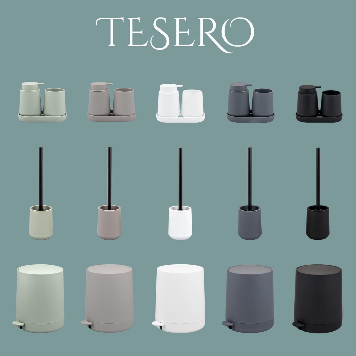 BAD-ACCESSOIRES-SET TESERO, Soft-Touch, weiß - Weiß, Kunststoff (18.5/13.5/10cm) - eluno