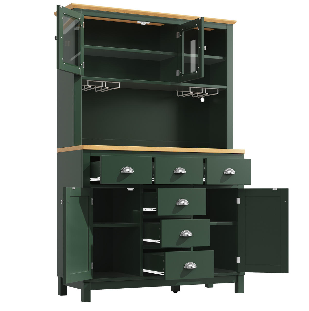 BUFFETSCHRANK mit LED-Lichtleiste 104x40x180 cm MDF Grün - Grün, Holzwerkstoff (40/180/104cm) - Meubliv