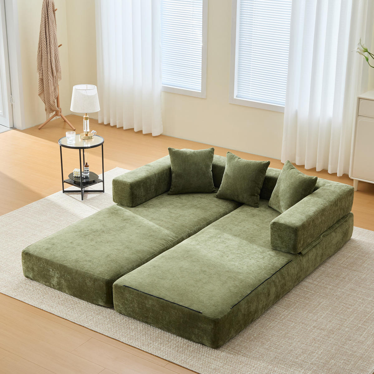 SCHLAFSOFA 198/79/60 cm Grün mit Aufbewahrungstaschen - Grün, Textil (198/60/79cm) - Oxeza
