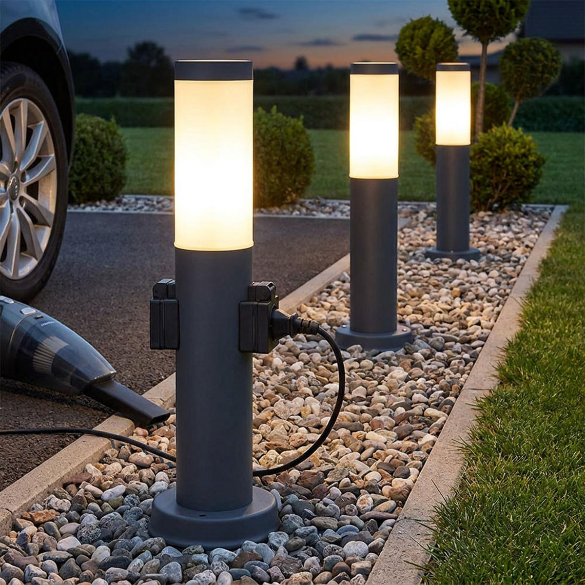 WEGELEUCHTE BOSTON Edelstahl Anthrazit 3er Set - Anthrazit, Metall (12.7/12.7/45cm) - Globo Lighting