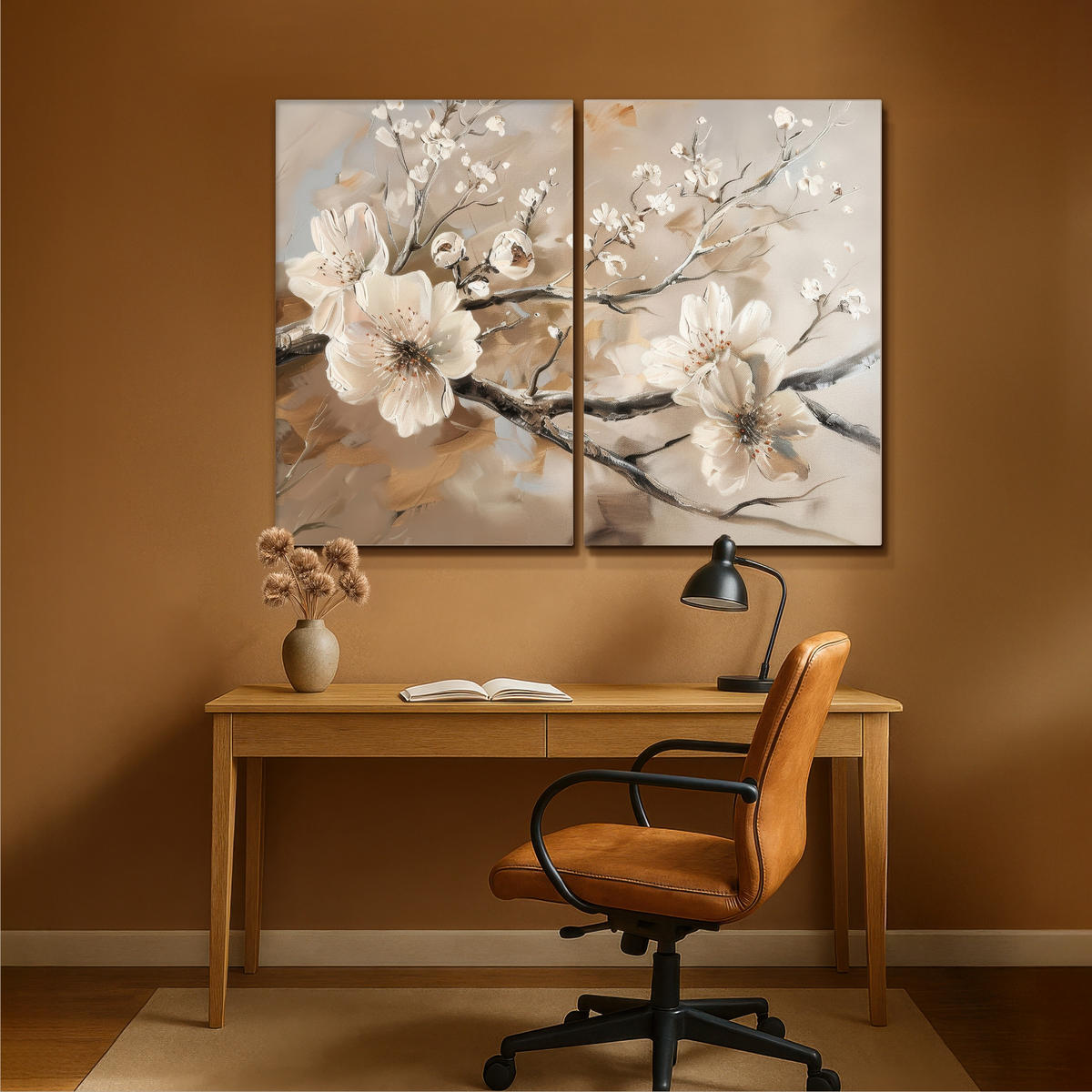 LEINWANDBILD 2er Set Blüte - Beige - Abstrakt - Blumen 160x120 cm - Hellbraun, Textil (160/120cm) - MuchoWow