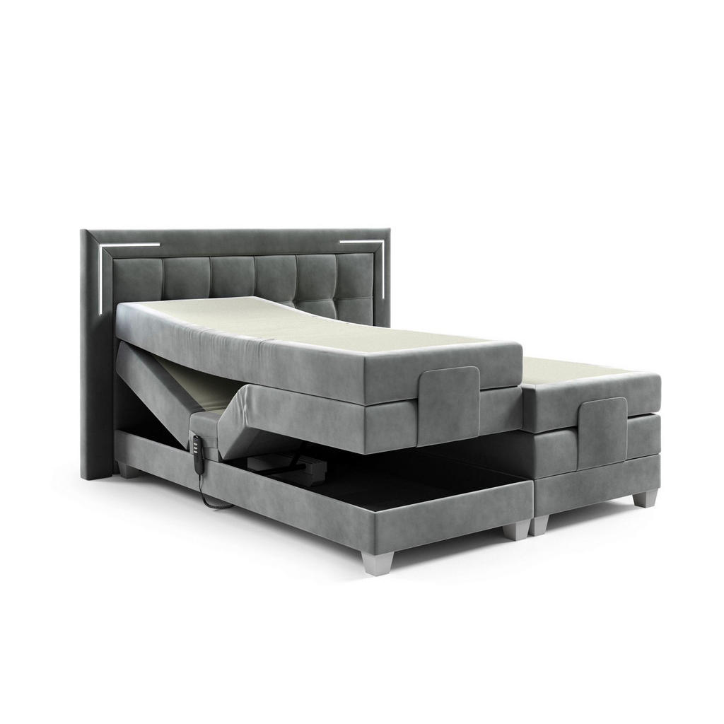 Thumbnail - Fun Möbel Boxspringbett, Grau, Textil, 140x200 cm, Schlafzimmer, Betten, Boxspringbetten