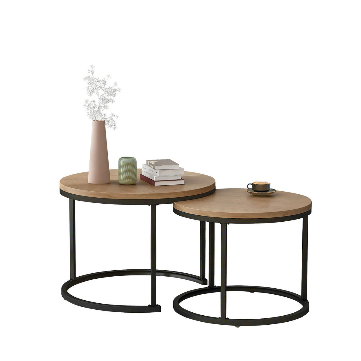 COUCHTISCH-SET aus MDF 50x70,5 cm und 45,5x44 cm Eichefarben, nestbar mit Metallgestell und pflegeleichter Oberfläche - Naturfarben, Holzwerkstoff (70.5/70.5/50cm) - Modfu