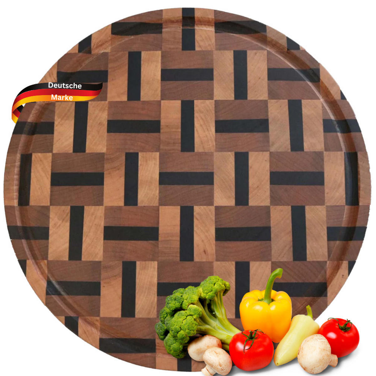 SCHNEIDEBRETT Holz groß OELI klingenschonend 28 cm ⌀ Birkenholz rund - Braun, Holz (28/28cm) - DELUKE