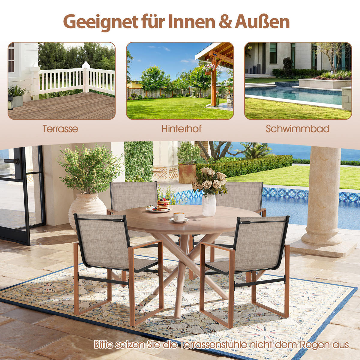 TERRASSENSTUHL Braun(2er-Set) - Braun, Metall (55.5/86/59cm) - COSTWAY