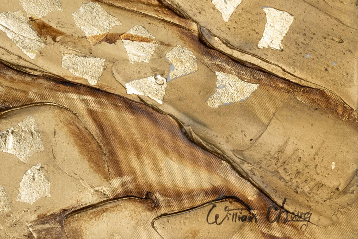 ACRYLBILD HANDGEMALT 100/50 cm - Goldfarben/Weiß, Holz/Textil (100/50cm) - KUNSTLOFT