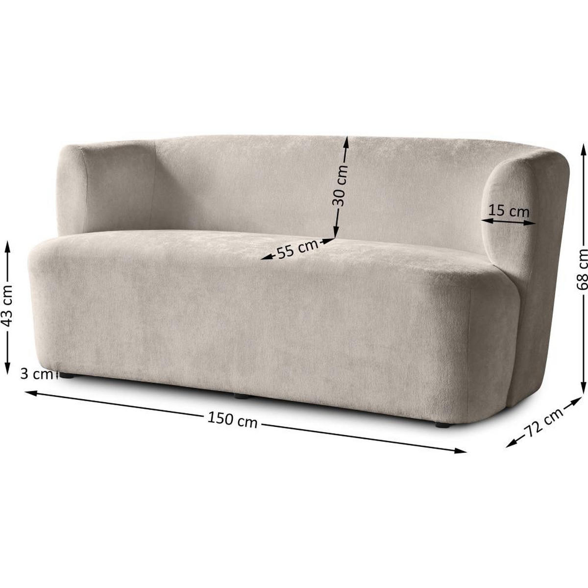 2-SITZER SOFA Nori cappuccino velour - Schwarz/Cappuccino, Kunststoff/Textil (150/68/72cm) - Beautysofa