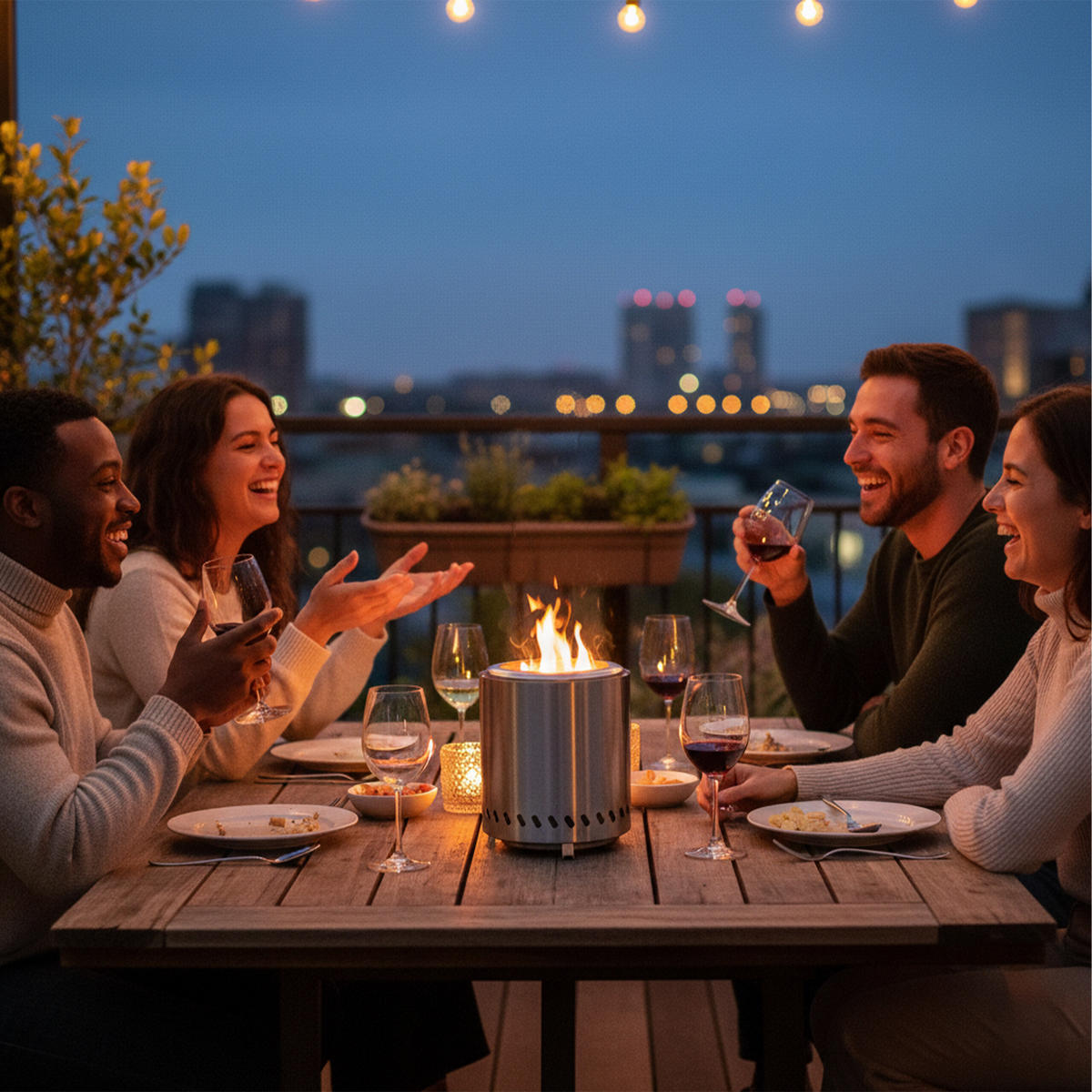 RAUCHFREIER Tischkamin - Silberfarben, Metall (22.5/25/22.5cm) - Relaxdays