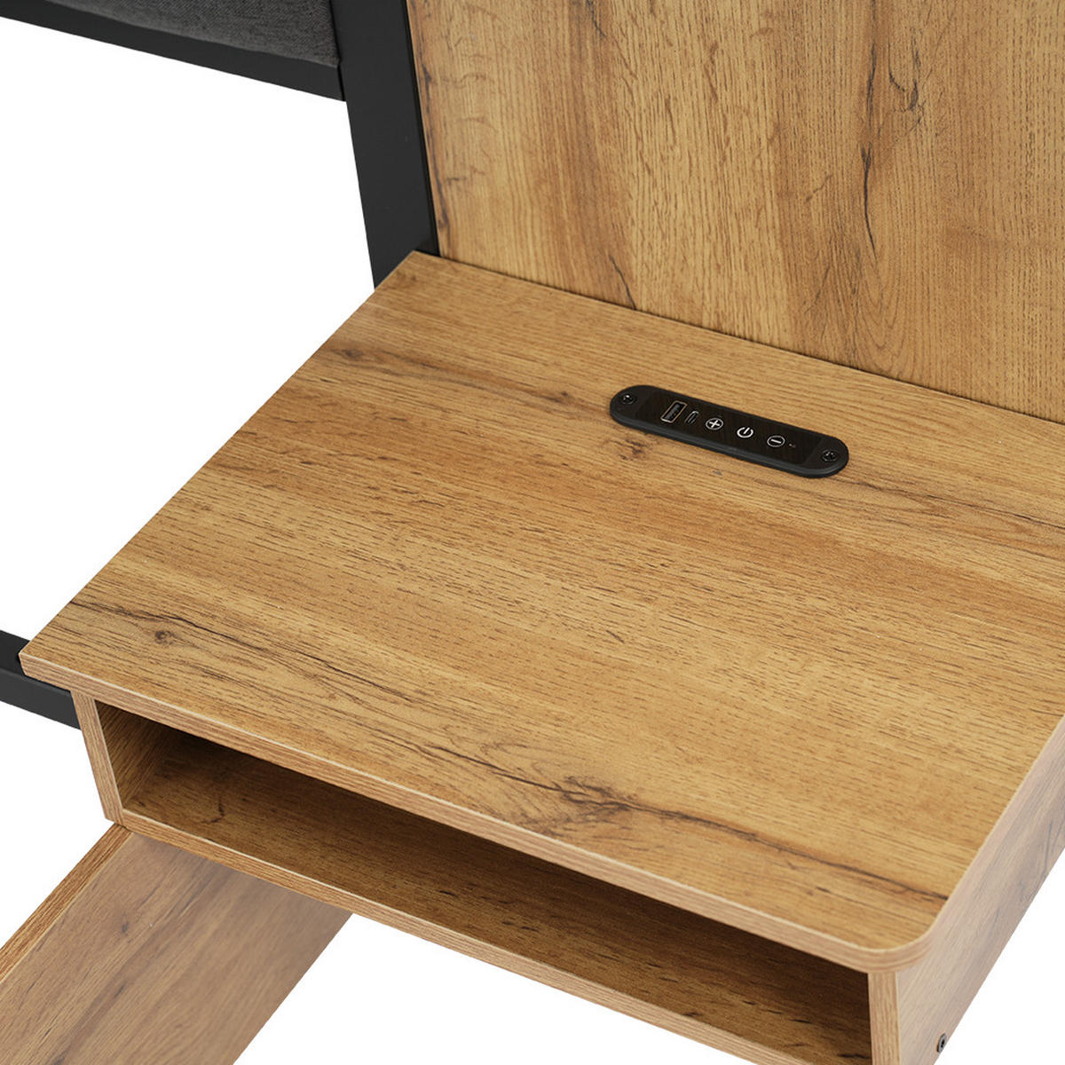 BETTANLAGE 160/200 cm in Eiche mit Leselampen, USB, Type-C und Stauraumbank - Eichefarben, Holzwerkstoff/Textil (160/200cm) - WISHDOR