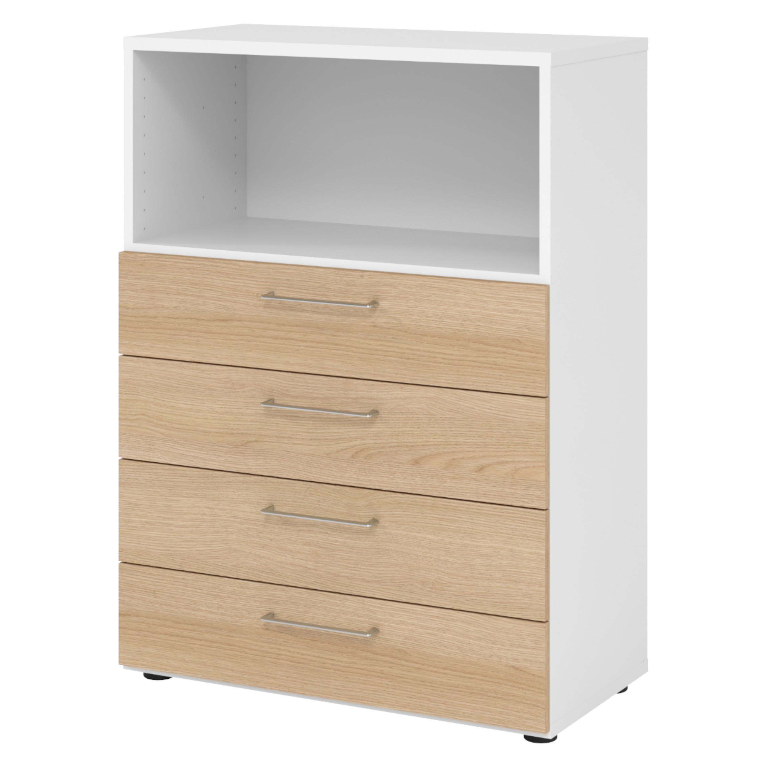 bümö Schubladenschrank Weiß, Eiche 80x110x42 cm