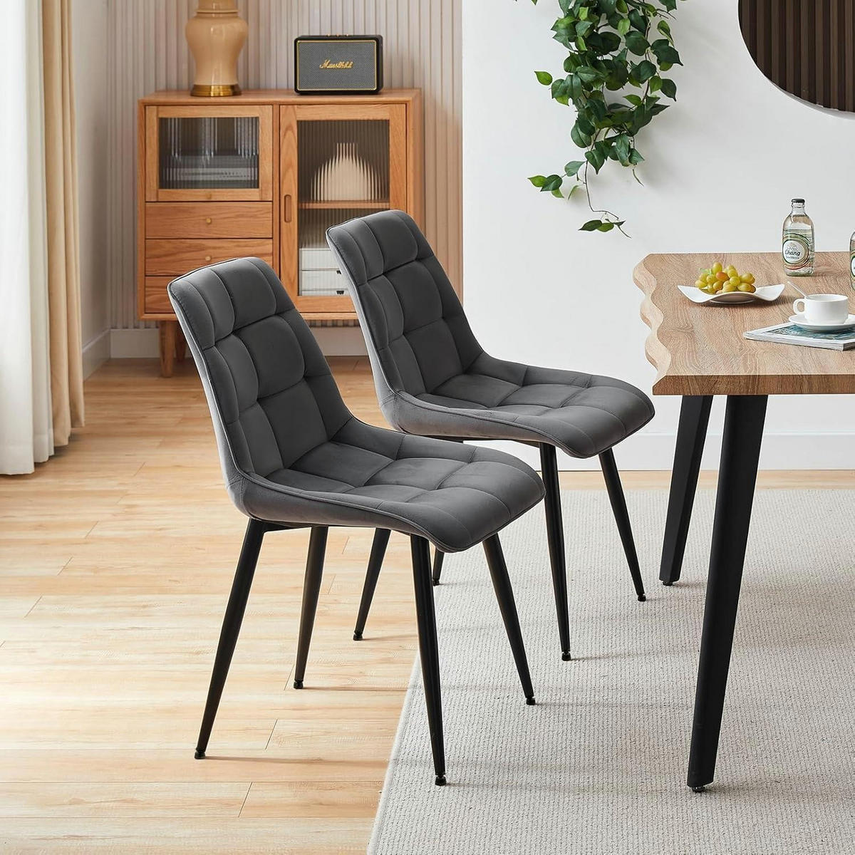 ESSZIMMERSTÜHLE 6er Set Samt Dunkelgrau - Anthrazit, Textil (44/86/44cm)