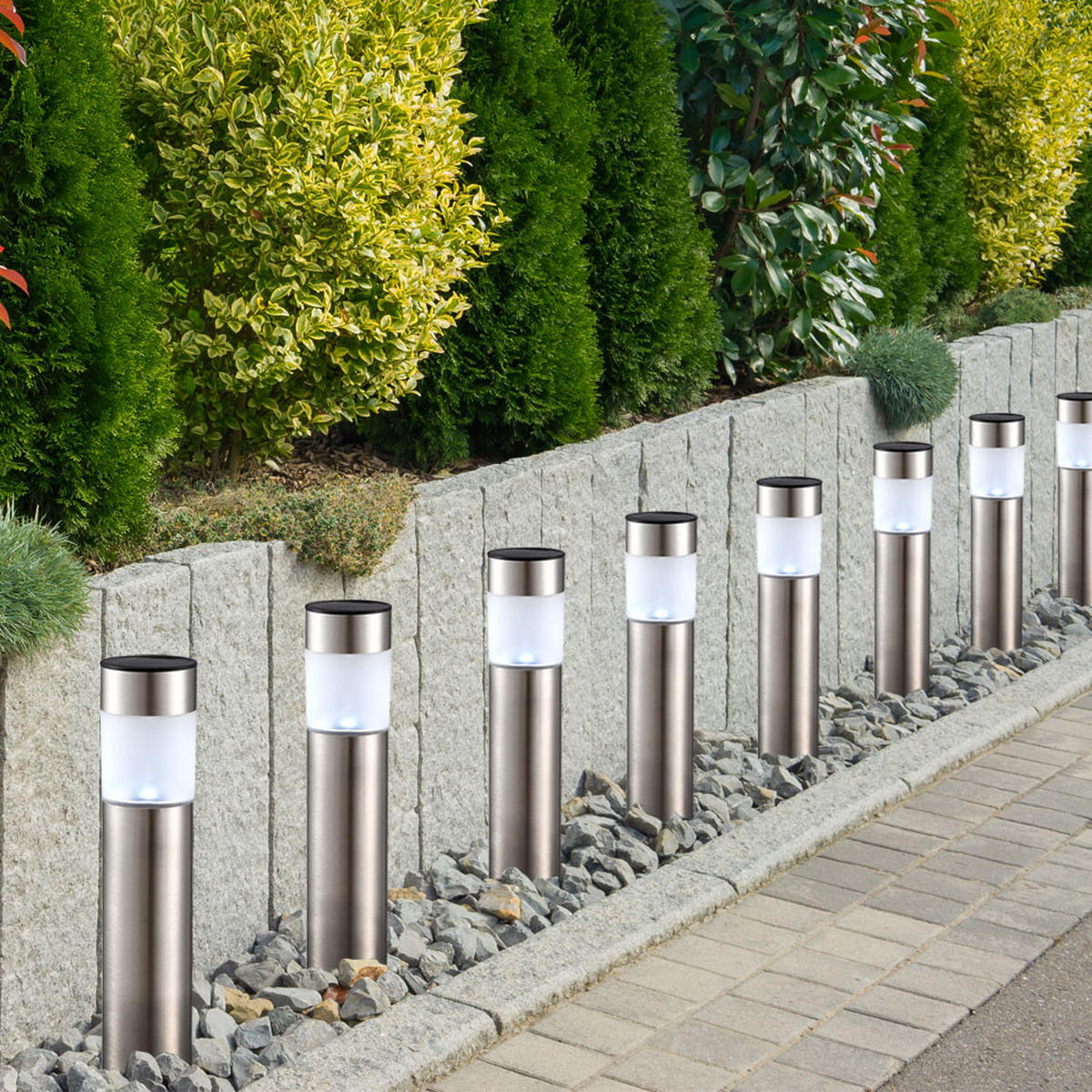 LED AUSSENLEUCHTE Edelstahl Silber 12er Set - Silberfarben, Metall (6.3/6.3/28cm) - Globo Lighting
