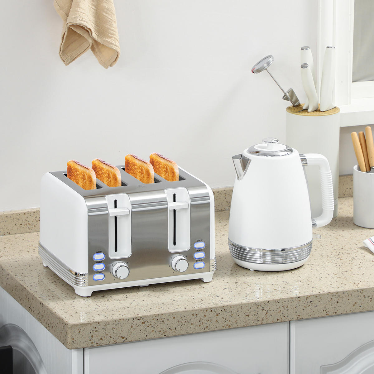 WASSERKOCHER-TOASTER-SET DE-17458 Weiß - Weiß, Metall (16.5/25.2/21.1cm) - ComfortXL