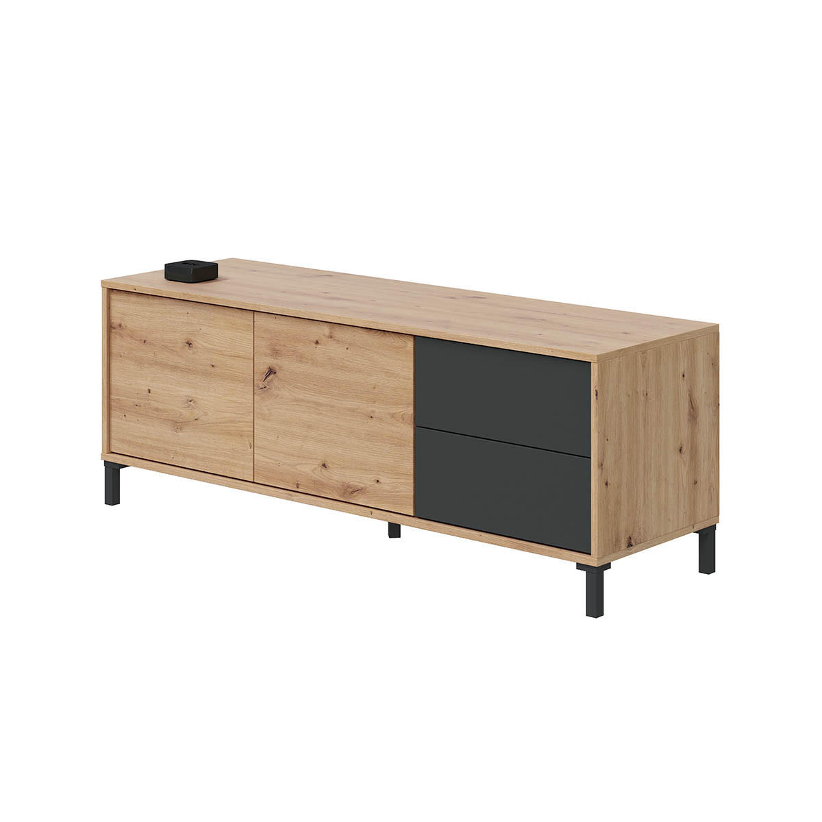 TV-MÖBEL mit 2 Türen und 2 Schubladen Brooklyn - L130 cm - Eiche Artisan/Grau, Holzwerkstoff (41/47/130cm) - Calicosy