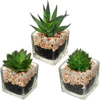 KUNSTPFLANZE 3er Set im Glastopf Höhe 10.5cm - Multicolor, Glas (8cm)