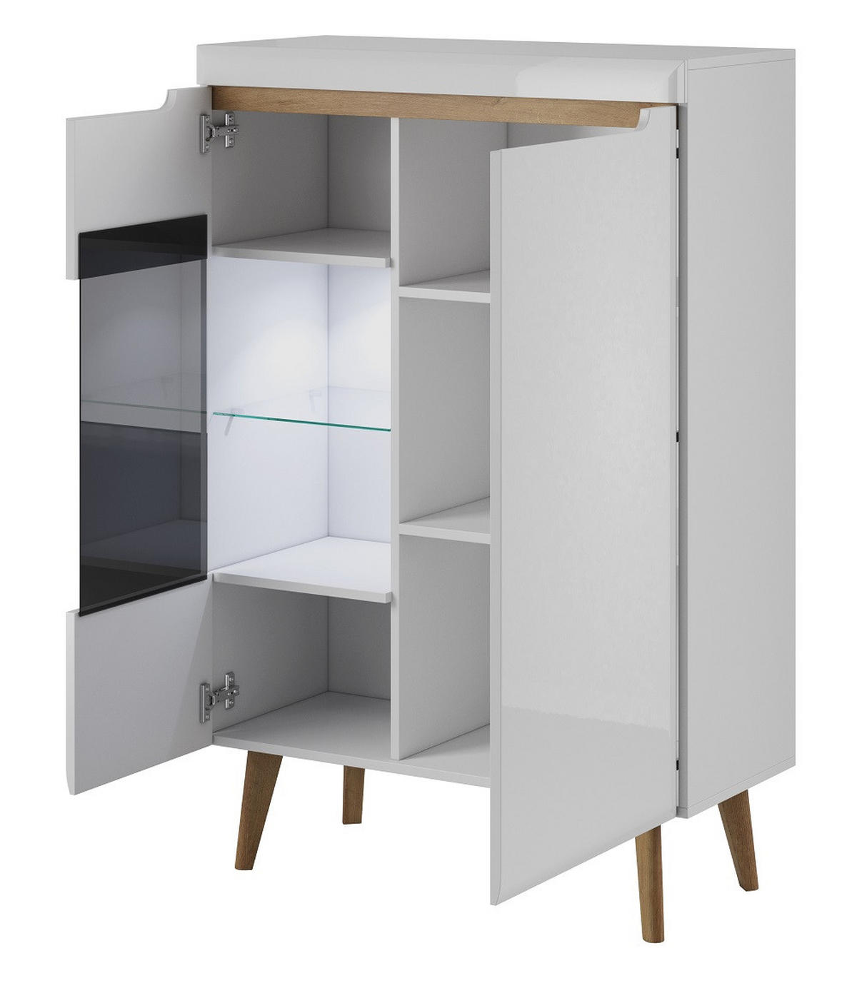 WOHNWAND Weiß Riviera Eiche Nordan Mit LED - Eichefarben/Weiß, Holzwerkstoff (305/197/40cm) - Sepro Meble