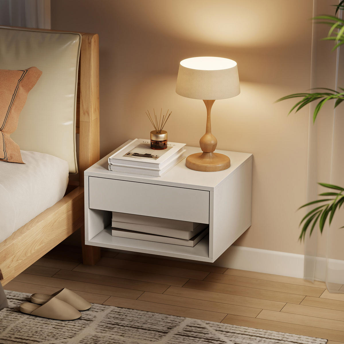 NACHTTISCH Weiß Spanplatte wandhängend mit Schublade 2er-Set - Weiß, Holzwerkstoff (37/21/32cm) - PANGIVO