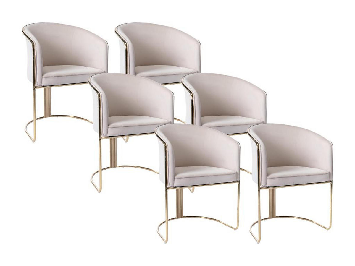 STUHL mit Armlehnen 6er-Set - Samt & Metall - Beige und Goldfarben - JOSETHE - Creme, Textil (52.5/82.5/59.5cm) - Pascal Morabito