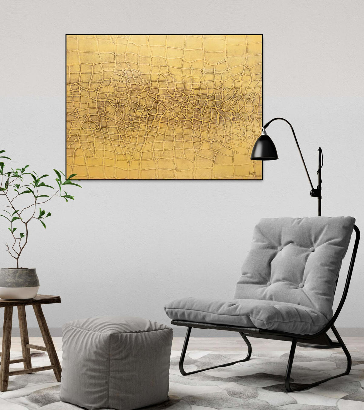 RUČNE MAĽOVANÝ AKRYLOVÝ OBRAZ 100/75 cm, žltý, abstraktný geometrický motív - žltá, drevo/textil (100/75cm) - KUNSTLOFT