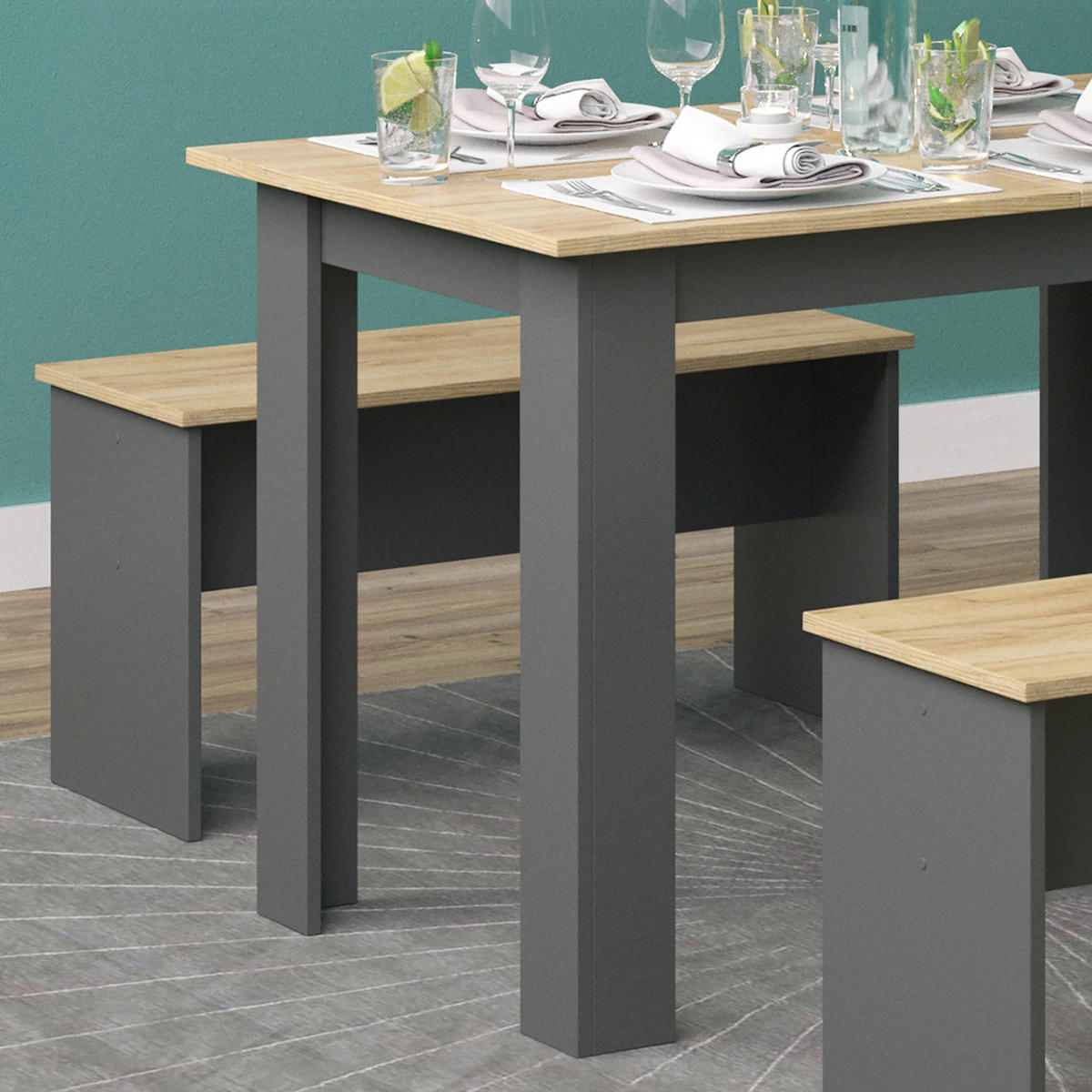 ESSTISCH SET Sentio Anthrazit 110 x 70 cm mit 2 Bänken - Anthrazit, Holzwerkstoff (110/73/70cm) - Vicco