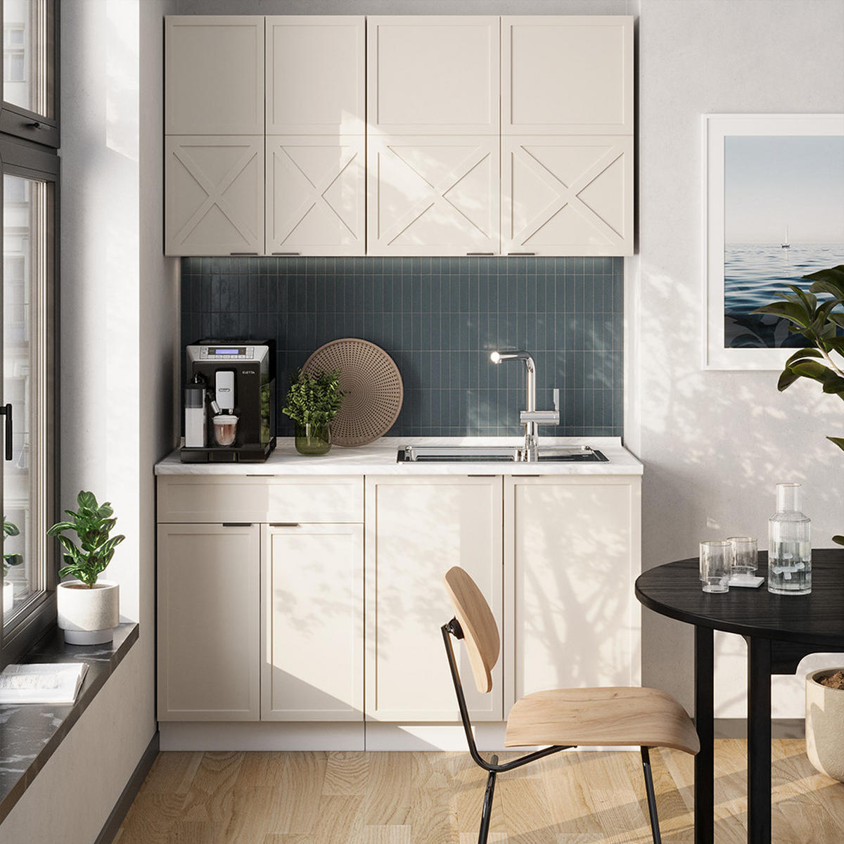 SINGLEKÜCHE Fame-Line GrauBeige/Weiß 140 cm, AP Eiche - Greige/Weiß, Holzwerkstoff (140/81.6/60cm) - Vicco