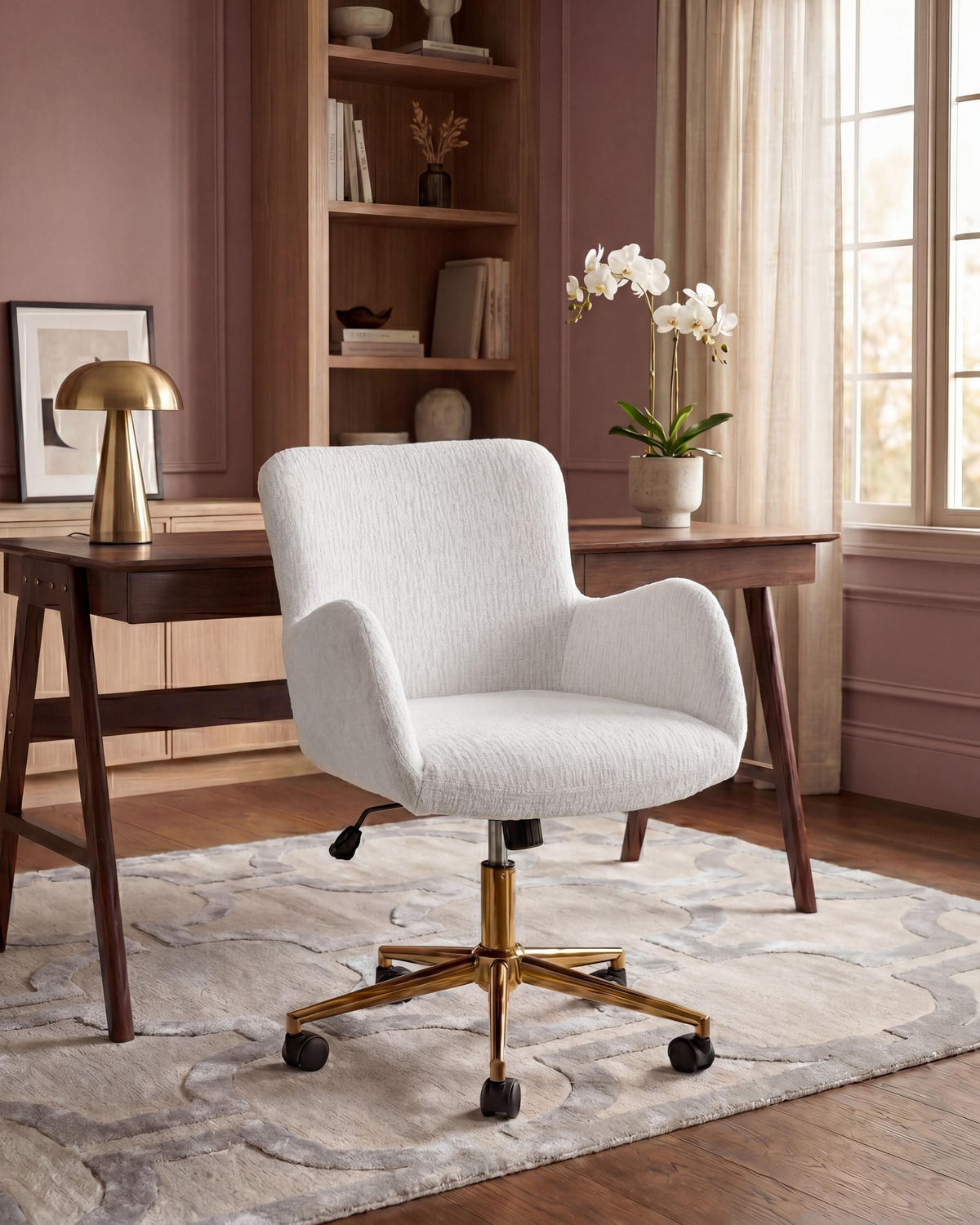 KANCELÁŘSKÁ ŽIDLE Žinylková látka Krémově bílá Misorela - krémová, textil (60/80/60cm) - Beliani