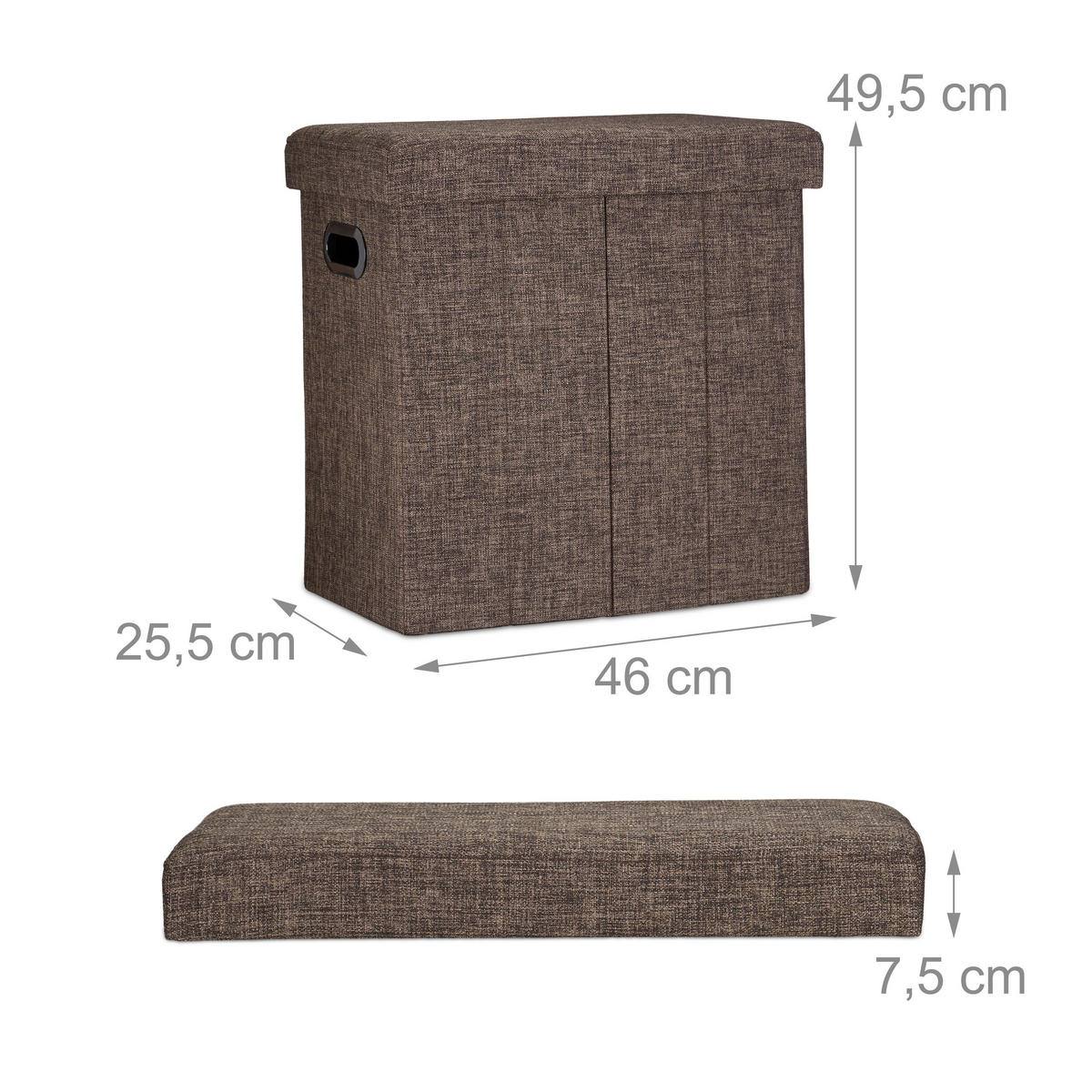 SITZHOCKER - Braun, Holzwerkstoff/Textil (46/25.5/49.5cm) - Relaxdays