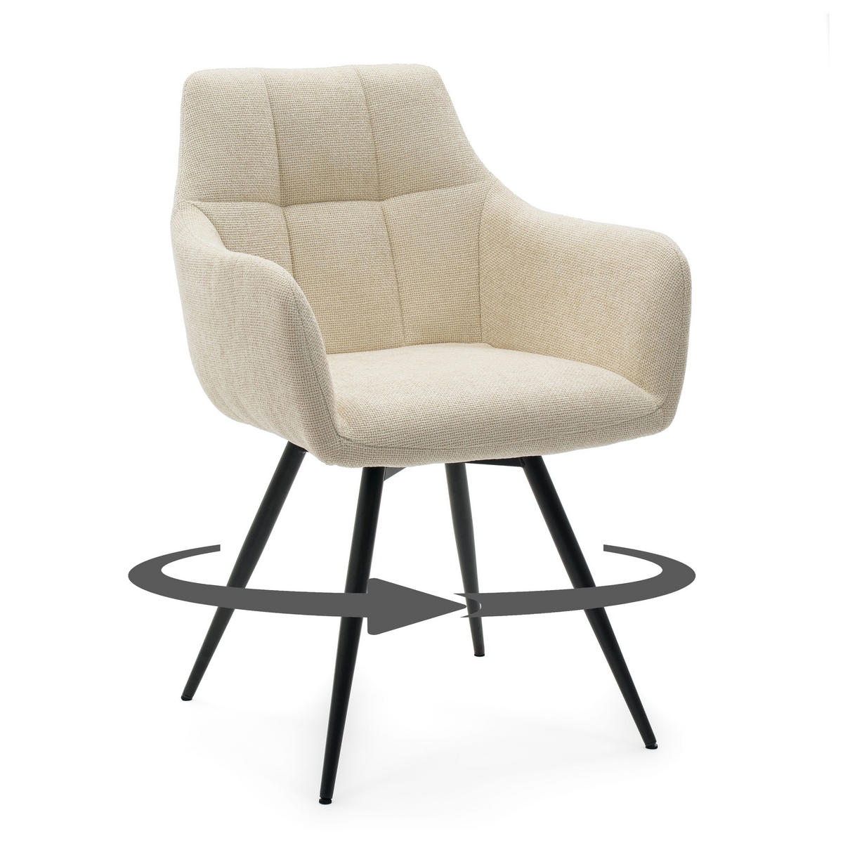 STUHL LUGANO drehbar gepolsterter mit Steppung - creme - Chenille - Creme/Schwarz, Textil/Metall (58/84/59cm) - NEW HOME