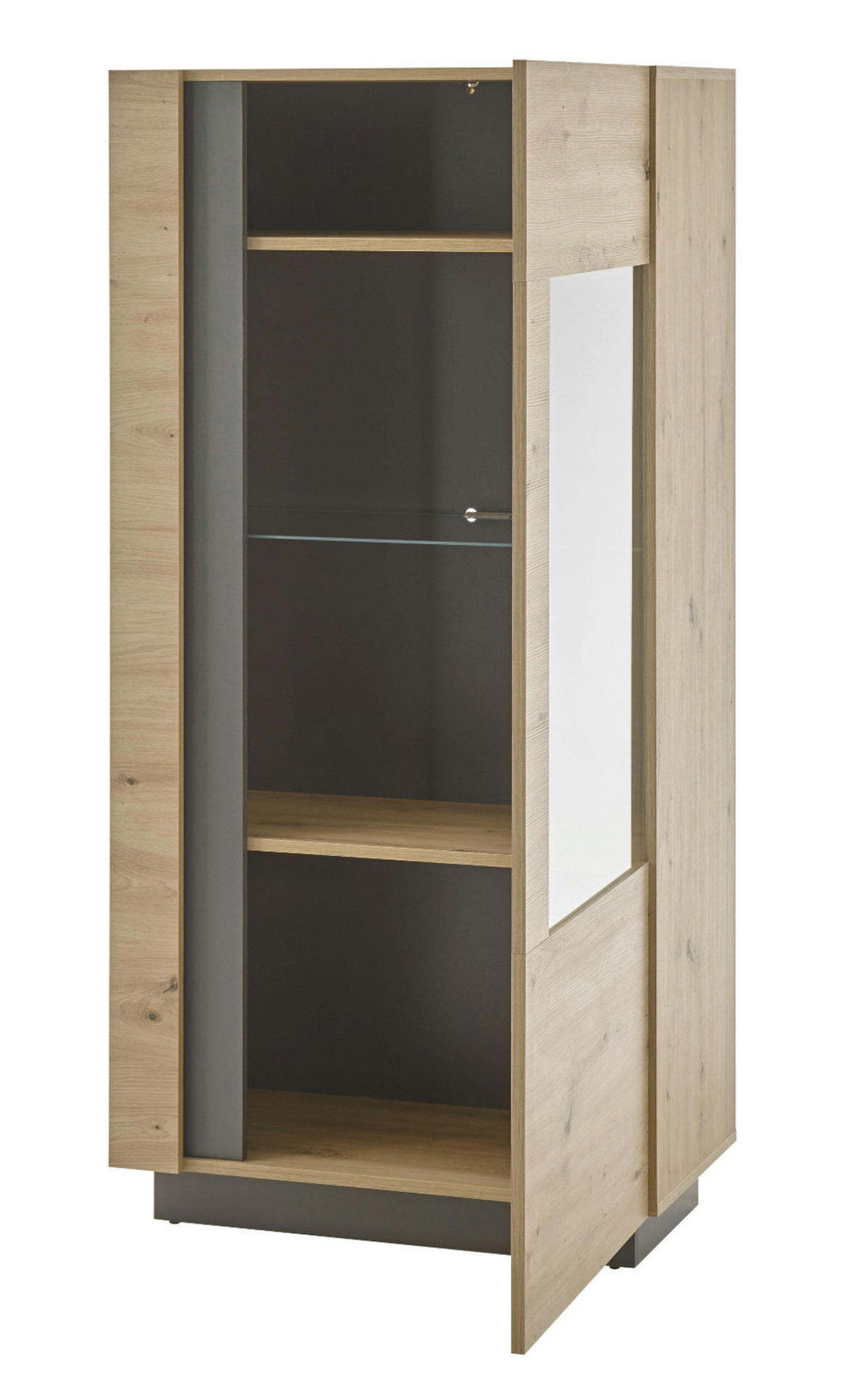 VITRINE Eiche Artisan, Graphit grau 72 cm, Vitrinenschrank mit Soft-Close - Eiche Artisan/Grau, Glas/Holzwerkstoff (72/154/40cm) - Furn.Design