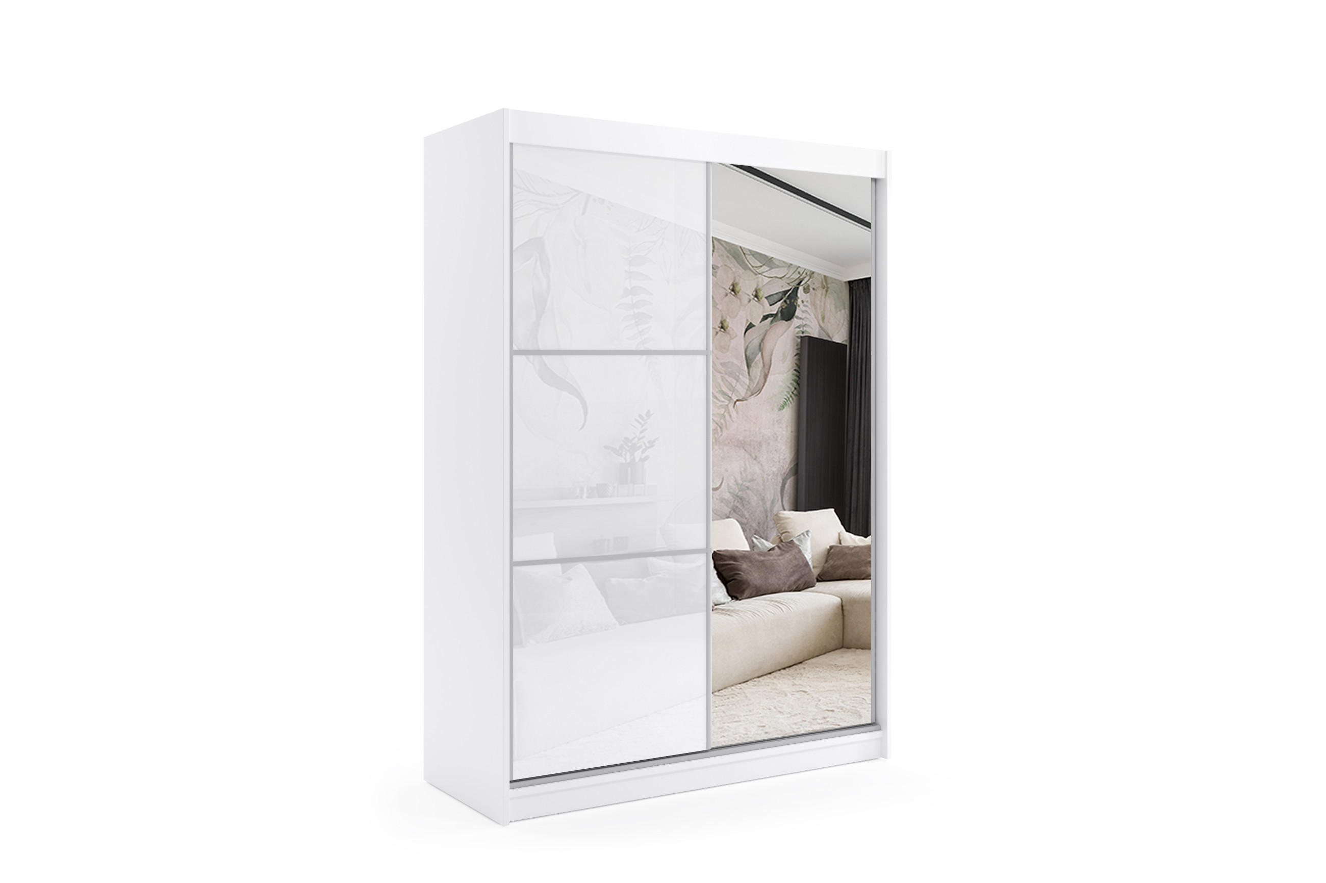 KLEIDERSCHRANK mit Spiegel-Schiebetüren und Aluminium-Leisten - VIVI - 160 cm Weiß - Weiß, Holzwerkstoff (160/216/61cm) - ALTDECOR
