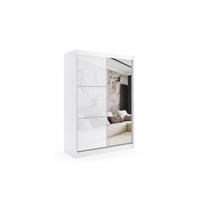 KLEIDERSCHRANK mit Spiegel-Schiebetüren und Aluminium-Leisten - VIVI - 160 cm Weiß - Weiß, Holzwerkstoff (160/216/61cm) - ALTDECOR