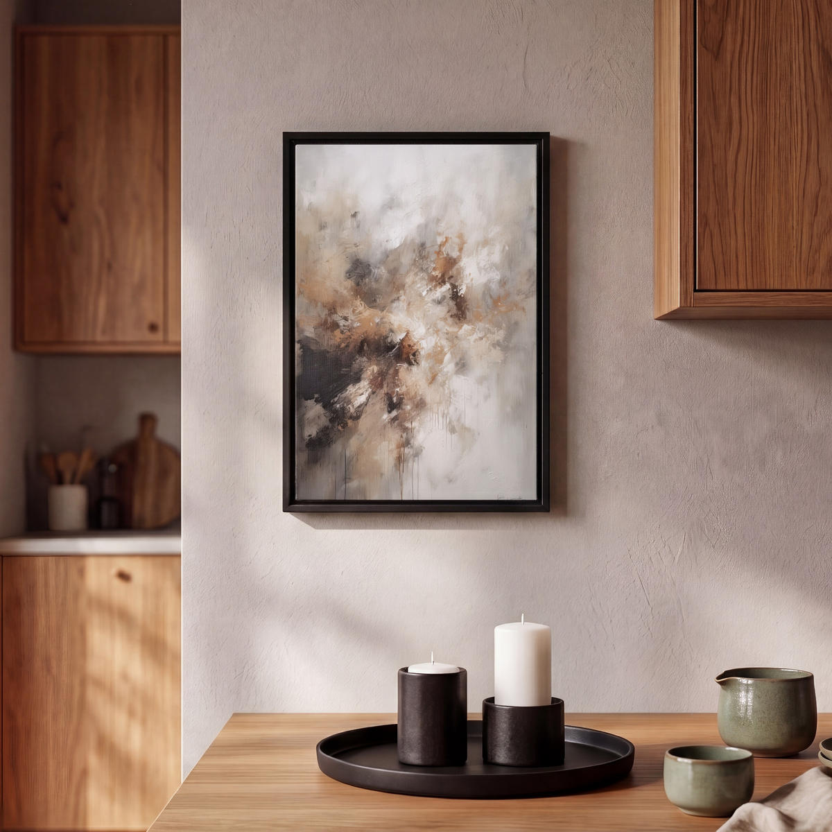 LEINWAND Bilder mit Rahmen - Farbe - Abstrakt - Beige - Kunst - 20x30 - Greige, Textil (20/30cm) - MuchoWow