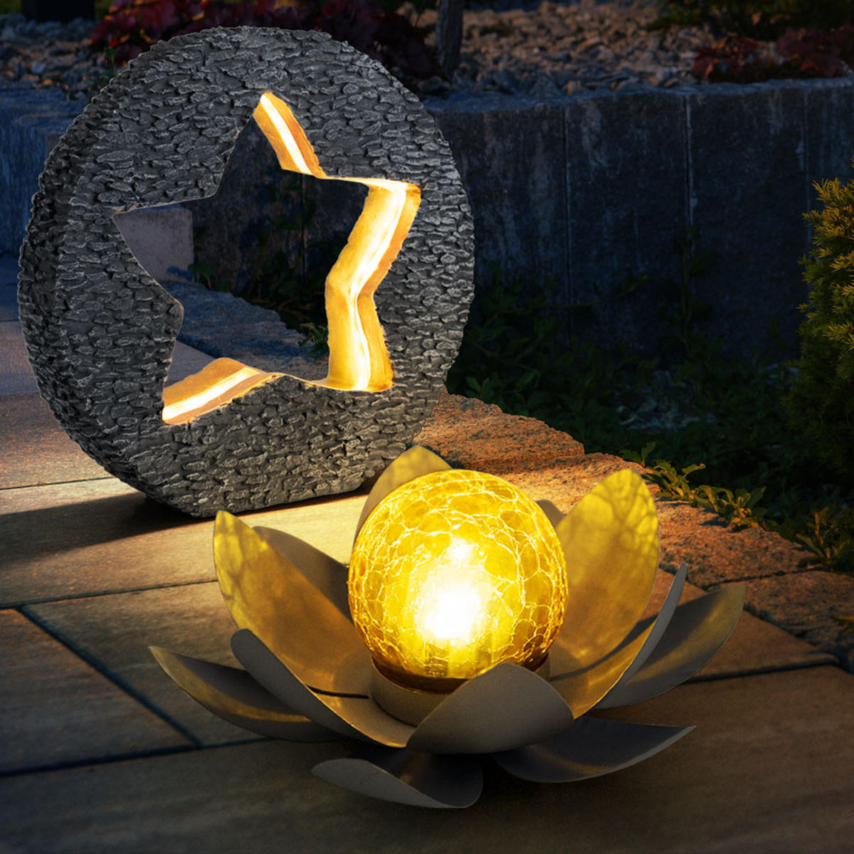 LED AUSSENLEUCHTE Grau 2er Set Lotusblume Stern - Grau, Glas (31/8.5/29.5cm) - Globo Lighting