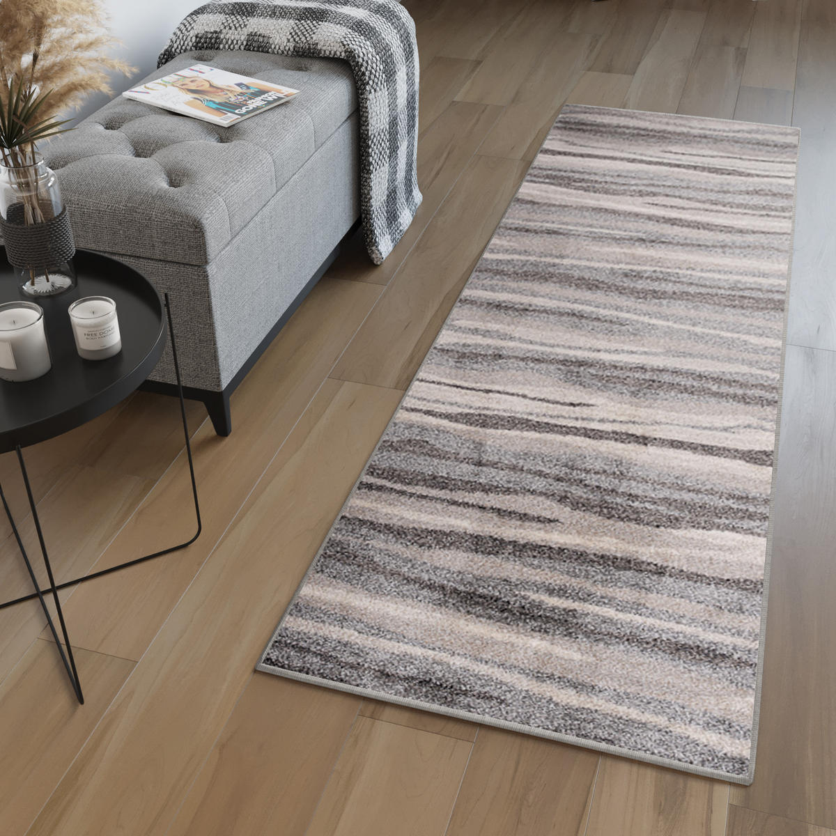 LÄUFER SARI Grau 90/400 cm - Grau, Textil (90/400cm) - Tapiso