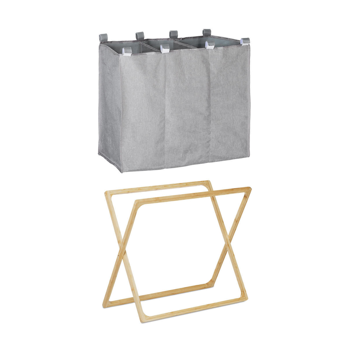 WÄSCHESORTIERER klappbar - Grau, Holz/Textil (69/57.5/38cm) - Relaxdays