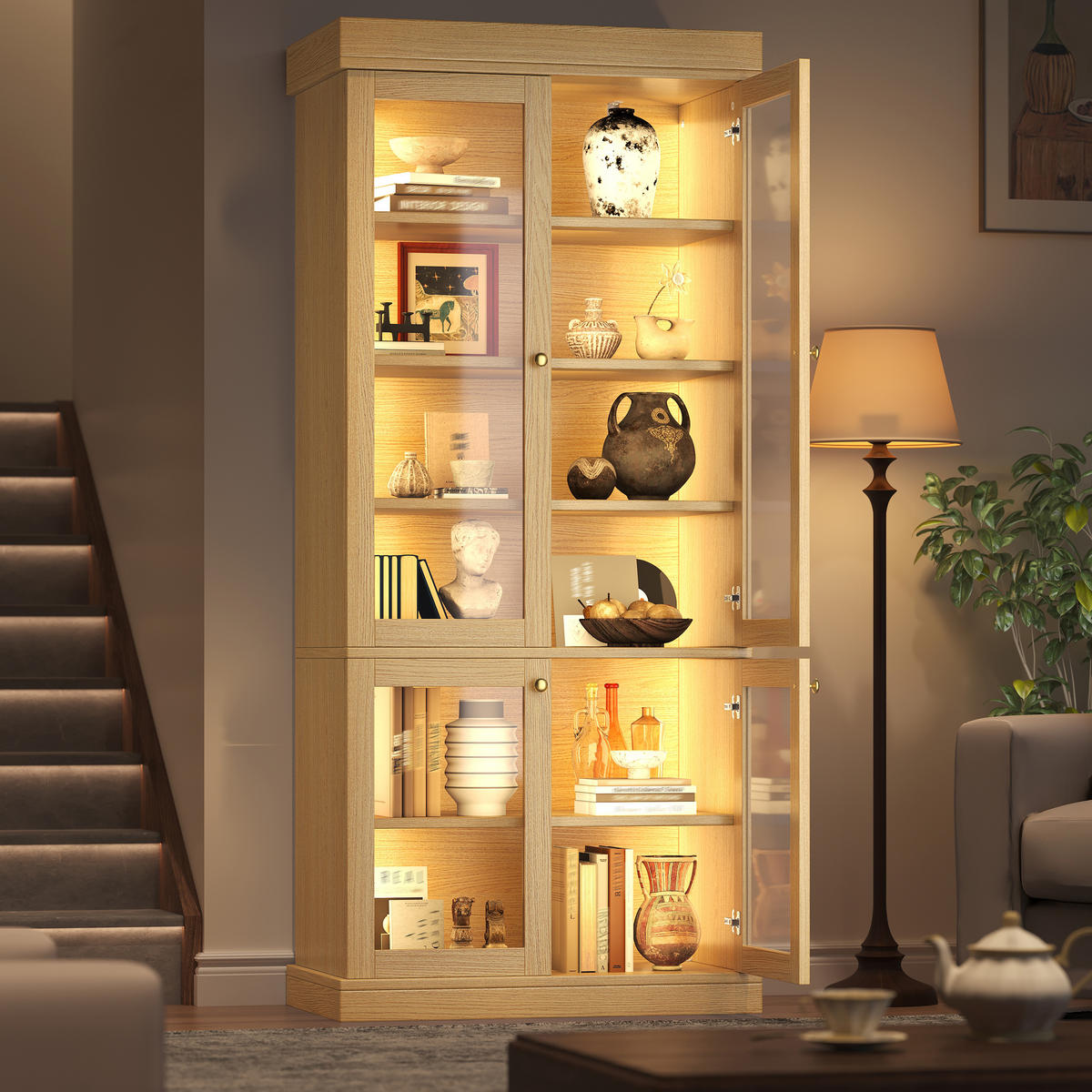 VITRINE LED Glasfront Naturbraun - Naturfarben, Glas (80/180/40cm) - FLIEKS