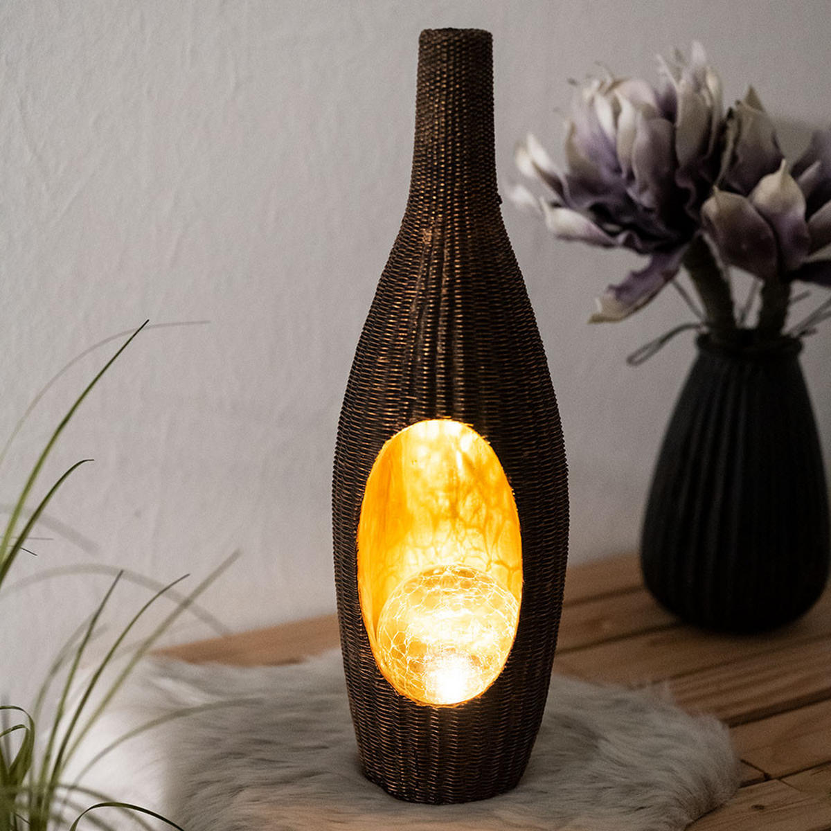 LED AUSSENLEUCHTE Rattan Design Braun 2er Set - Braun, Kunststoff (14.3/13/45.5cm) - Globo Lighting