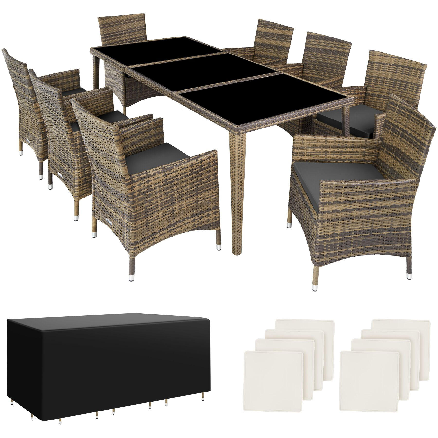 RATTAN SITZGRUPPE Menorca,2 Bezugssets, inklusive Schutzhülle,natur - Naturfarben, Kunststoff - tectake