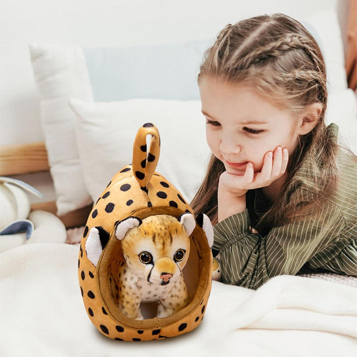 KUSCHELTIER Tiger mit Haustierkorb - Braun, Textil (14/17cm)