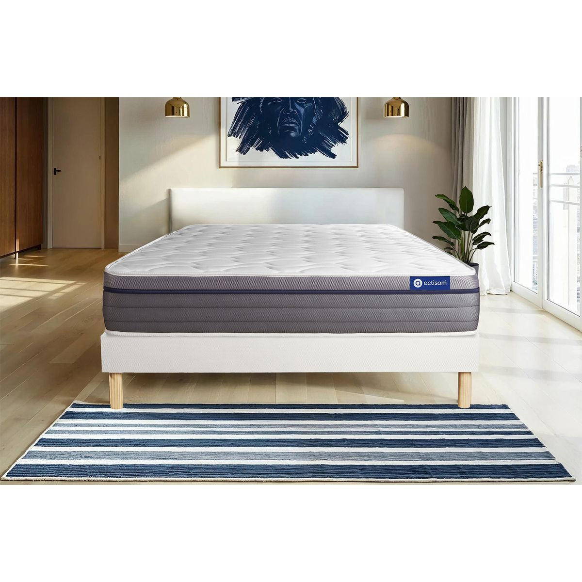 BETT Actiflex zen Taschenfederkern und Memory-Schaum 90 x 200 cm h1 - Kit Bettgestell Weiß - Beige/Weiß, Karton/Holz (90/200cm) - ACTISOM