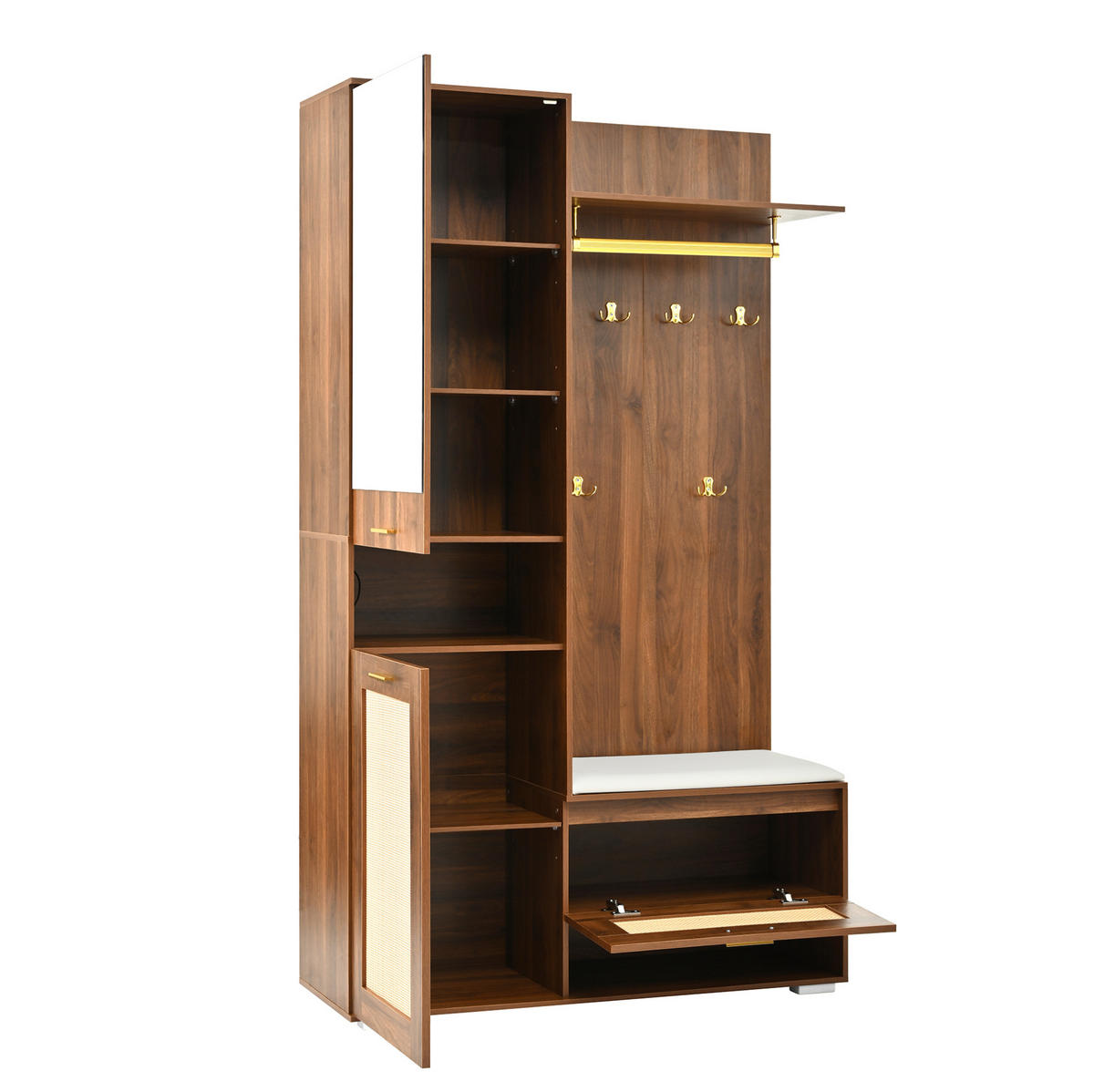 GARDEROBE 110/190/38 cm Walnuss/Weiß aus MDF und Spanplatte mit Spiegel und LED-Beleuchtung - Walnussfarben, Holzwerkstoff (38/190/110cm) - OKMYHOME