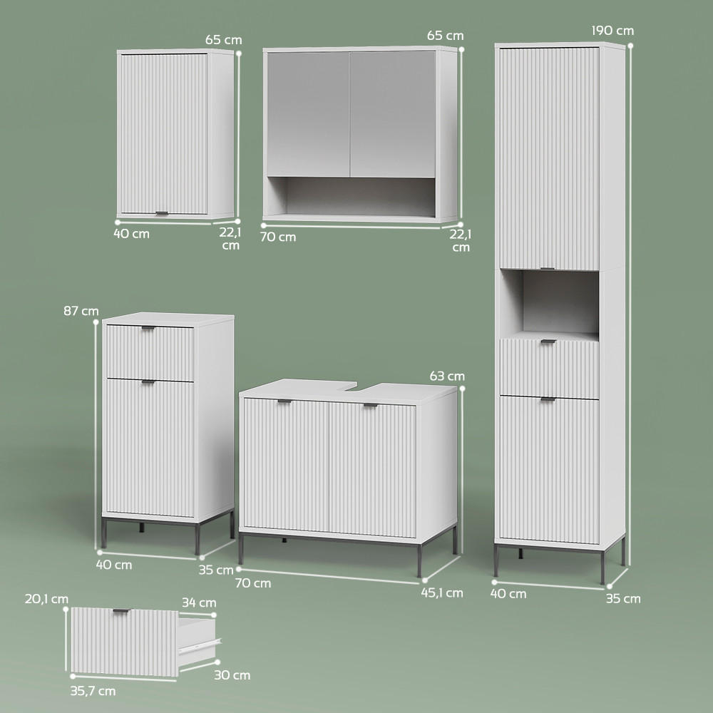 Thumbnail - Livinity® Badmöbel-Set, Weiß, Holzwerkstoff, 17 Fächer, 2 Schubladen, 70x63x45 cm, Badezimmer, Badmöbelsets & Badmöbelse...