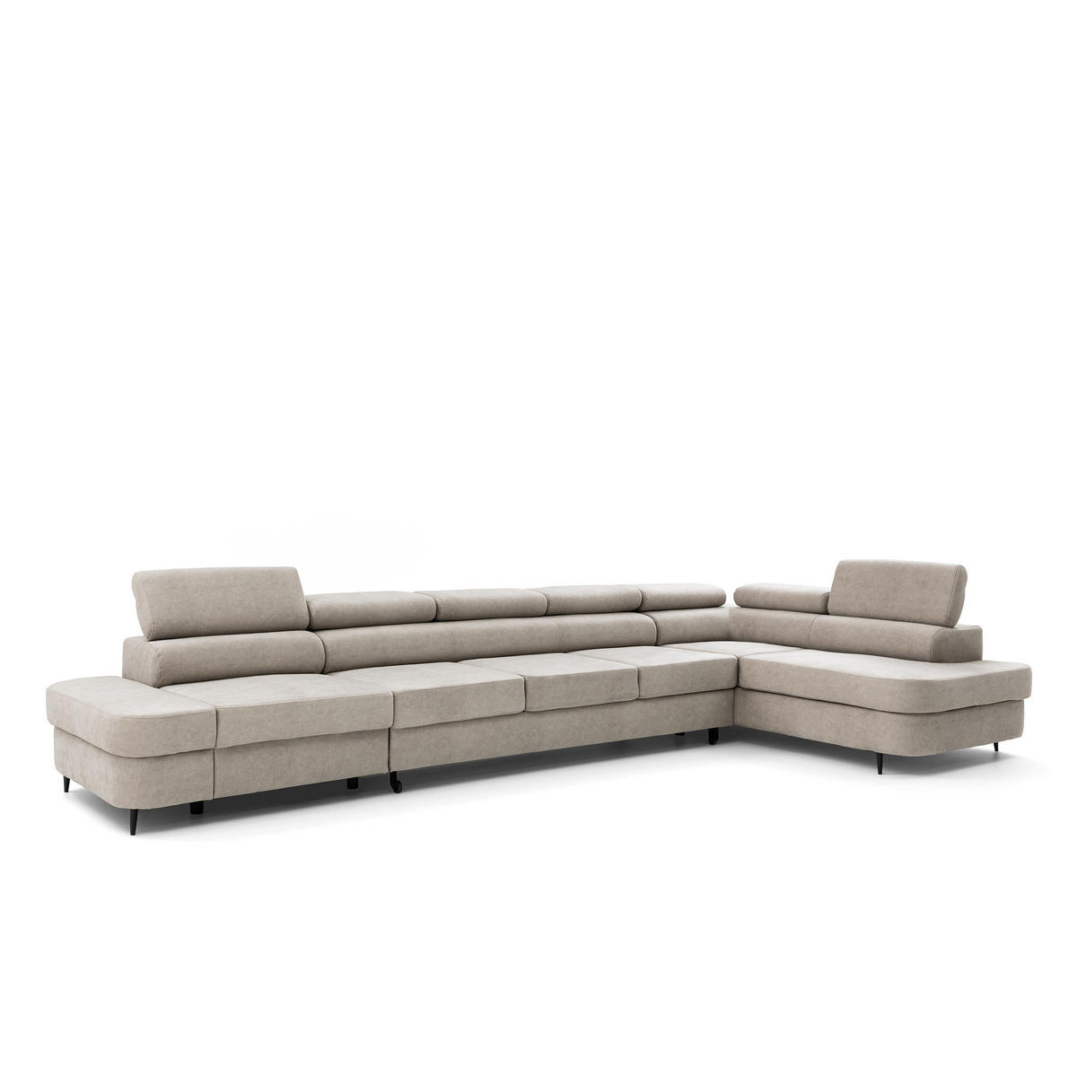 ECKSOFA PRIAM XXL L-Form Rechts mit Schlaffunktion 125x265 Velours Creme - Creme/Schwarz, Holz/Textil (420/203cm) - Muffo