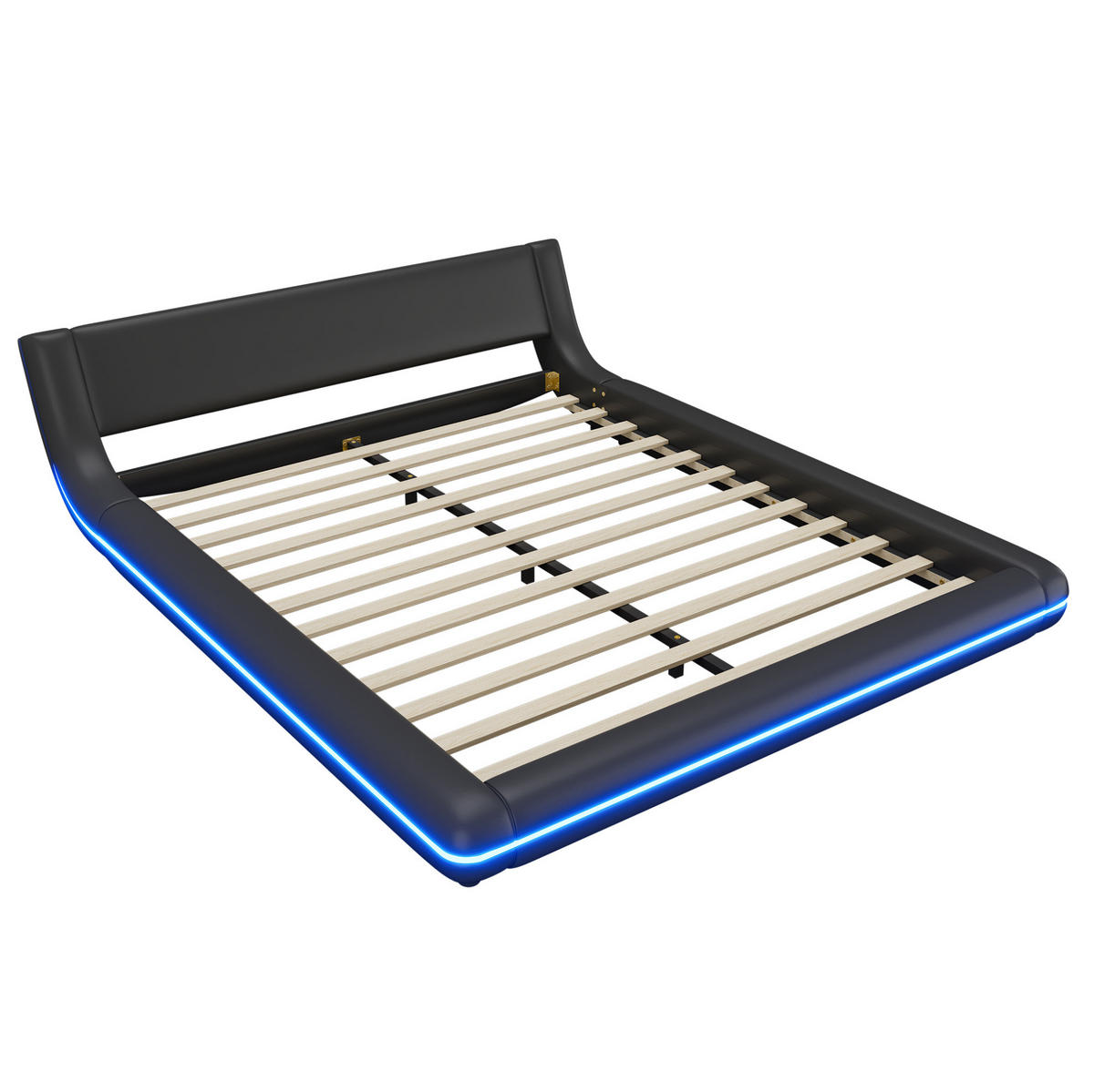 BETT 160/200 cm aus PU in Schwarz – inkl. Lattenrost und LED-Beleuchtung - Schwarz, Kunststoff (160/200cm) - BEAOK
