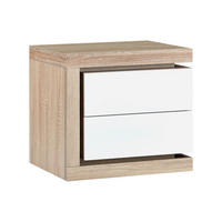 NACHTTISCH mit 2 Schubladen - linke Seite - Mit LED-Beleuchtung - Weiß lackiert und Holzfarben - FLARANCIA - Naturfarben, Holz (50/45/40cm) - Vente-Unique