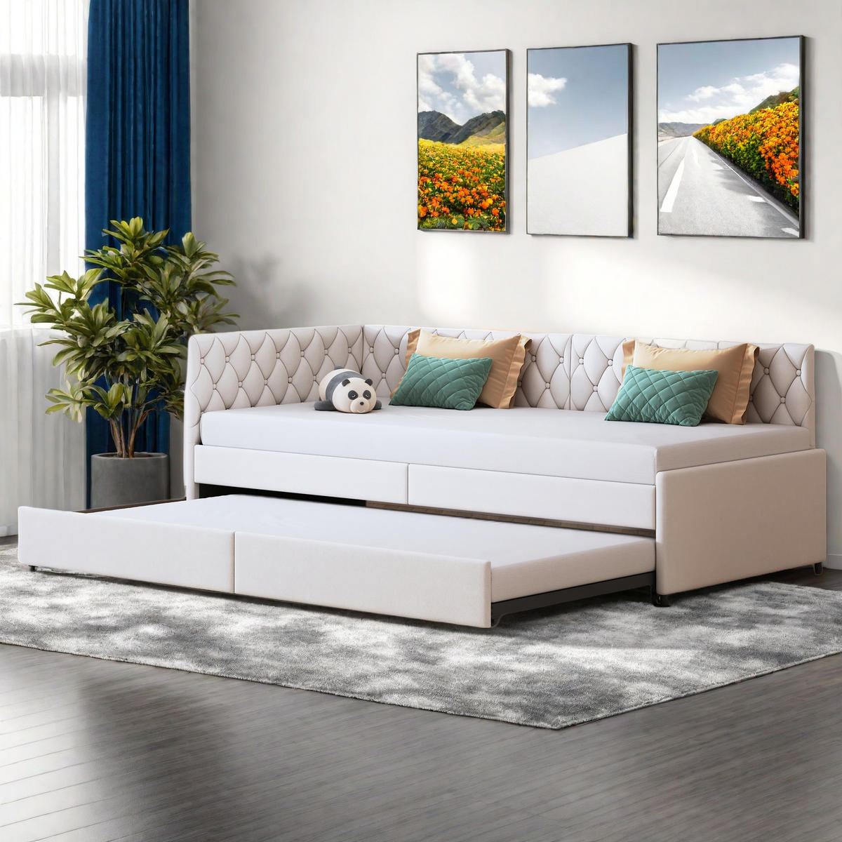 SCHLAFSOFA 90x200cm beige samt wandelbar komfortabel - Beige, Holzwerkstoff (180/200cm) - SHOPENTRA