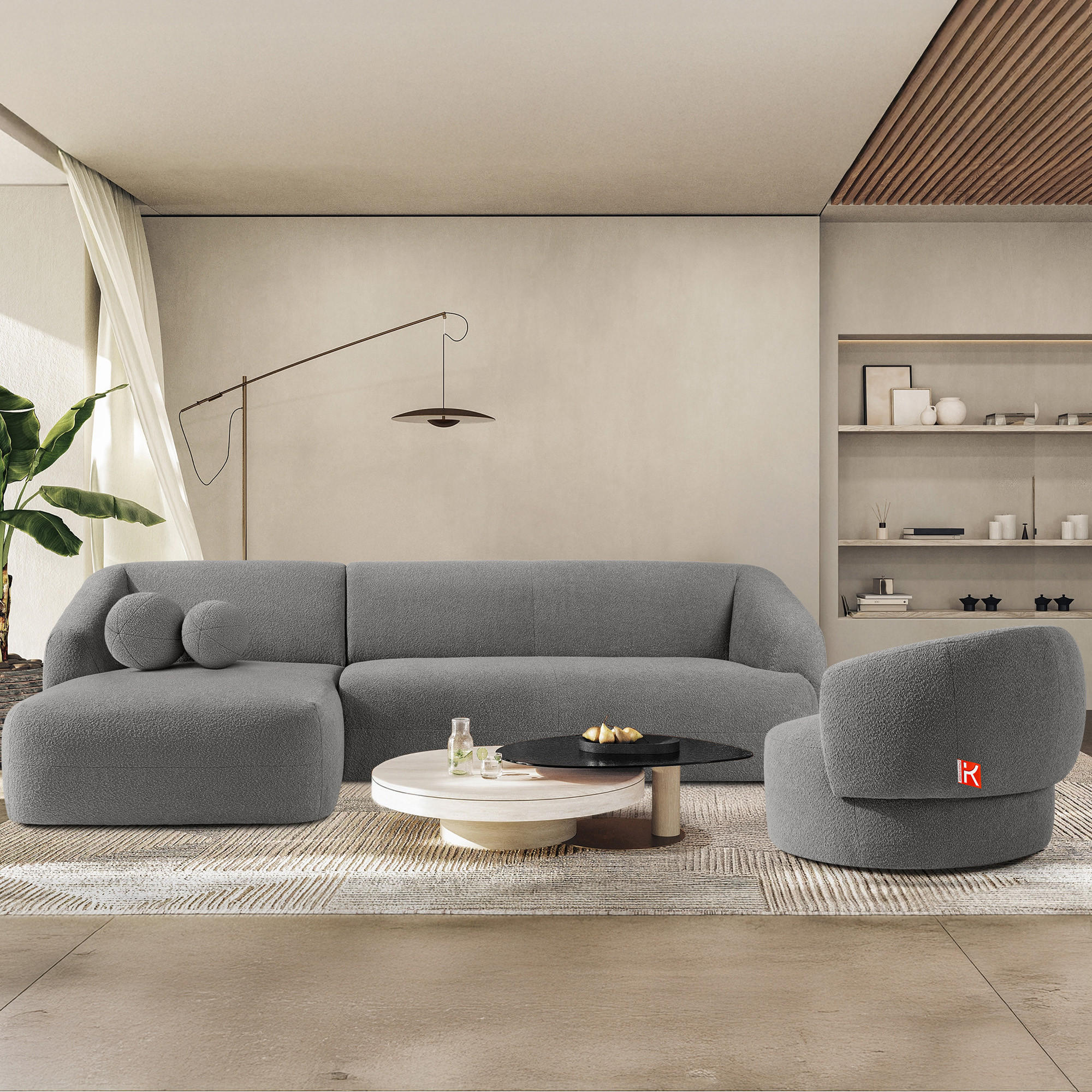 Thumbnail - Konsimo® Ecksofa, Grau, Textil, L-Form, 300x160 cm, Wohnzimmer, Sofas & Couches, Wohnlandschaften, Ecksofas