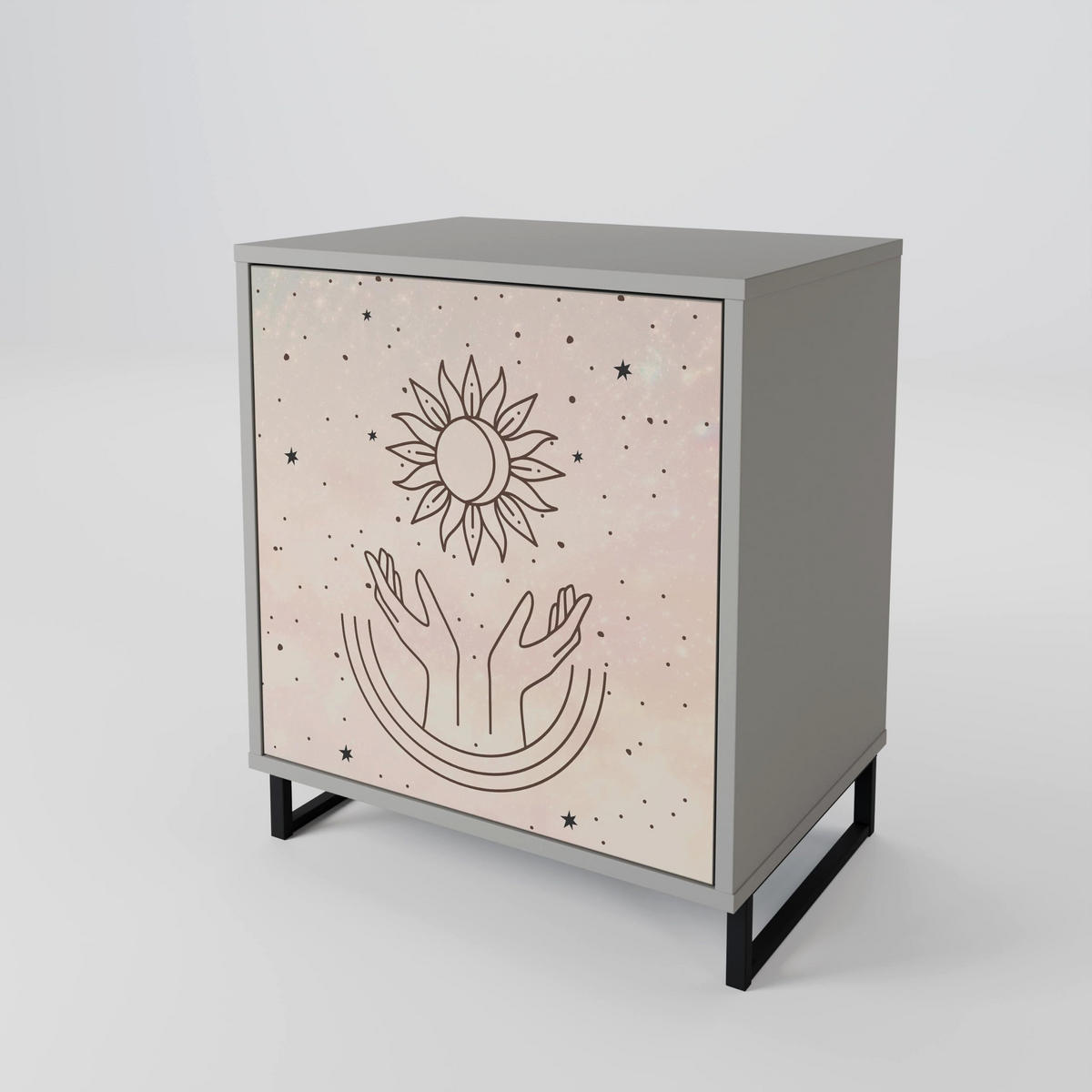 SIDEBOARD DELICATE BEAUTY, Grau, 57,5x42x72,5 cm, Schwarze Metallfüße - Multicolor/Schwarz, Holzwerkstoff/Metall (57.5/72.5/42cm) - SpaceRebels