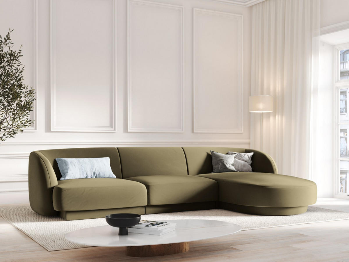 ECKSOFA rechts Miley aus Samt grün 4 Sitzplätze - Grün, Textil (156/255cm) - Micadoni